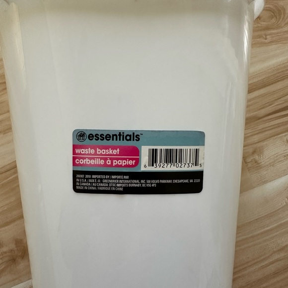 Essentials- Waste basket- white! Gently used! Must sell - Picture 2 of 10